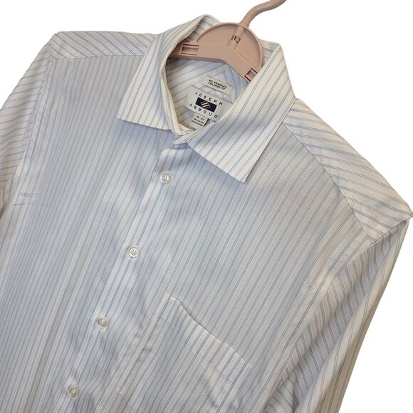 Joseph Abboud Mens 16-32 Tailored Fit Cotton White Striped White Dress Shirt - Picture 7 of 16